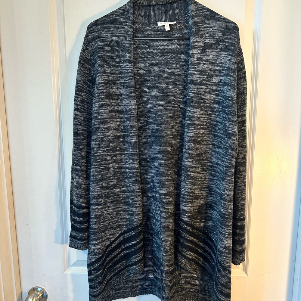 Eileen Fisher Organic Cotton Marley Black Space Dye Open Lightweight Cardigan, L
